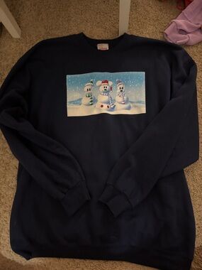 Disney Navy Crewneck Sweatshirt with Snowman Trio Graphic